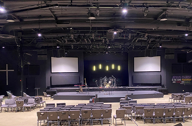Icon Media transforms church sanctuary using dynamic qualities of Elation Fuze Pendant